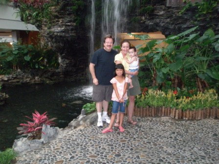 Family and waterfall